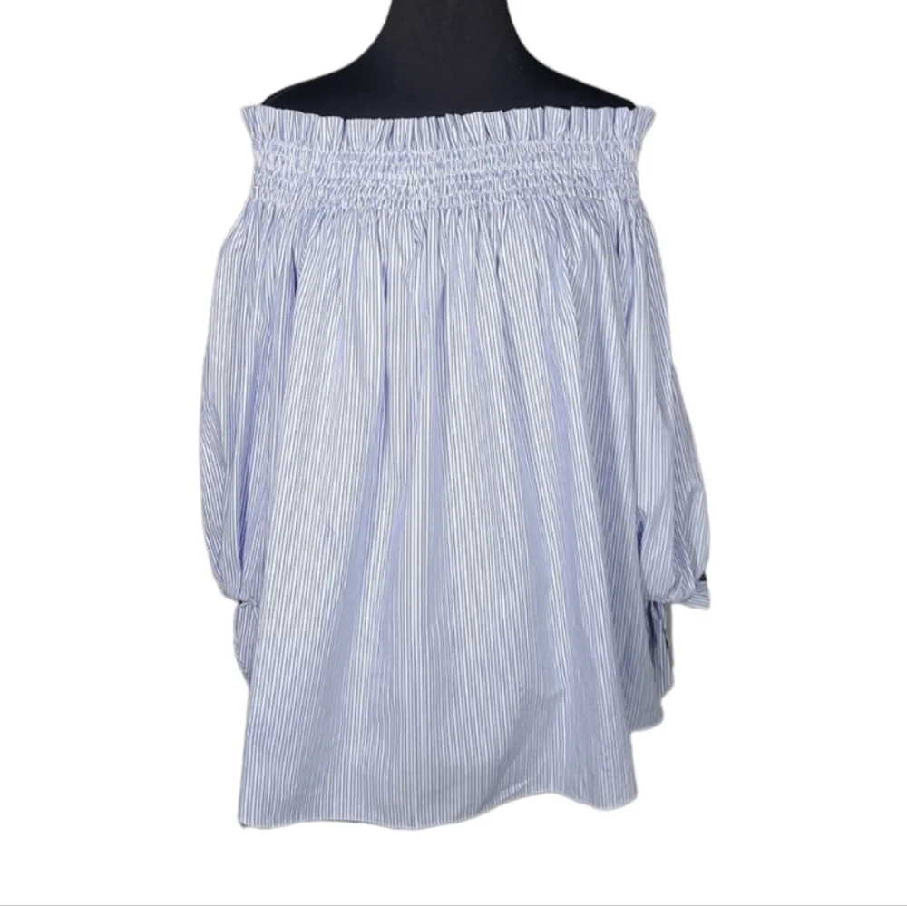 Caroline Constas "Lou" off the shoulder striped cotton blue/White top - Picture 2 of 11